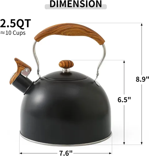 Vista 7 de LONFFERY Tetera para estufa, hervidor de té silbante de 2.5 cuartos de galón, con mango plegable de acero inoxidable de grado alimenticio