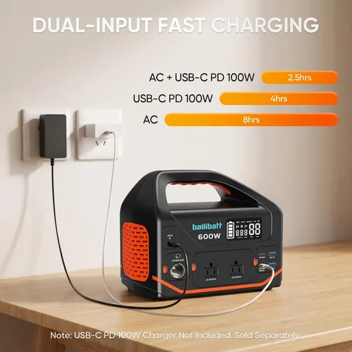 Vista 9 de Estación de energía portátil 600W, batería de litio que acampa 293Wh Naranja