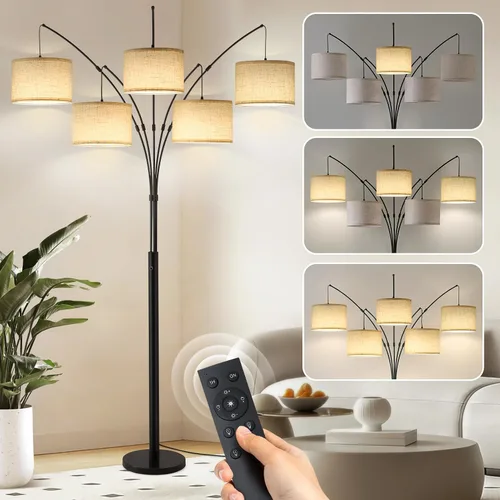 Vista 12 de Lámpara de pie con control remoto, lámparas de pie de arco de 3 luces para sala de estar, lámparas de pie altas de 2400 lm con pantallas blancas