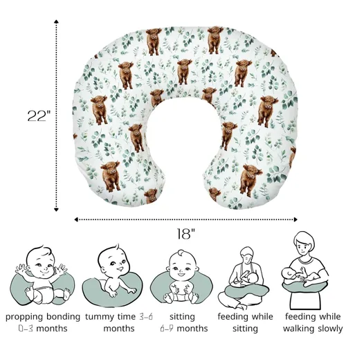 Vista 3 de HawSkgFub Highland Cow - Funda de almohada de lactancia con hojas de eucalipto para bebé, niño, animal de granja occidental de cuerno largo, vaca
