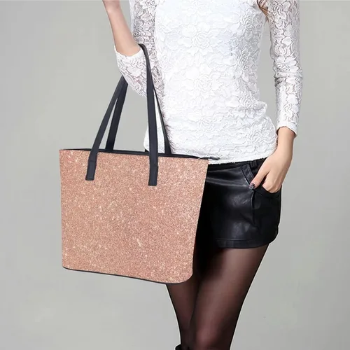 Vista 6 de Bolso de mano para mujer, color oro rosa, con purpurina, de cuero, con asa superior, para mujer, Multi