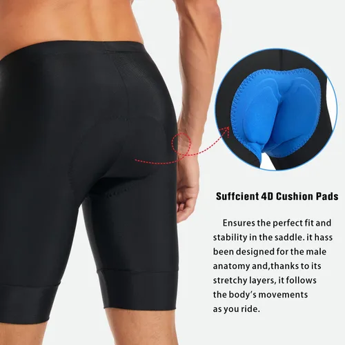 Vista 4 de qualidyne Pantalones cortos de ciclismo para hombre, con acolchado 4D, pantalones cortos de ciclismo para ciclismo en carretera, UPF 50+, bolsillos