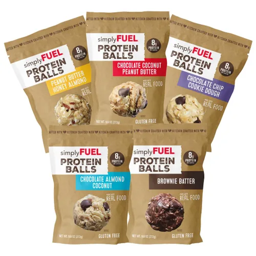 Vista 11 de simplyFUEL - Bolas de proteína de alimentos integrales con probióticos, bocadillos de chocolate y almendras y coco, 0.28 oz de proteína, bolas