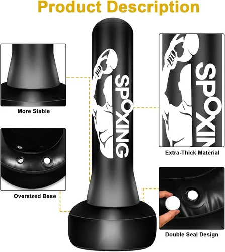 Vista 3 de Freestanding Punching Bag for Adult Teens, 70" Heavy Punching Bag with Boxing Gloves and Electric Air Pump for Beginners Kickboxing Training MMA