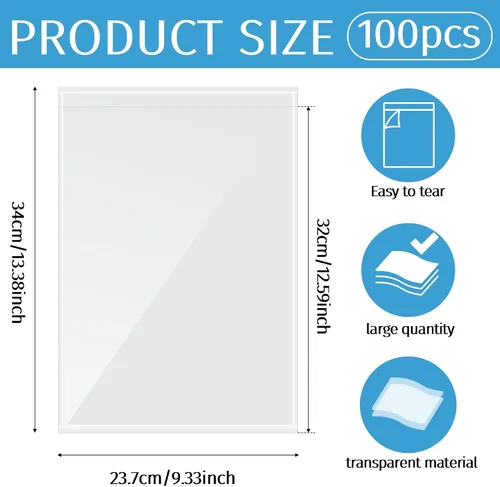 Vista 8 de 100 bolsillos autoadhesivos para exhibición, fundas de papel de 8.5 x 11 pulgadas para comunicación de pared y puerta, protectores de hojas