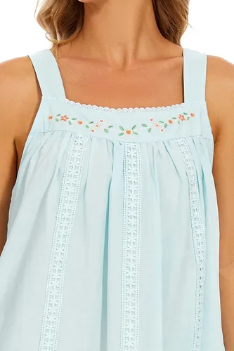 Vista 5 de YOZLY Camisones de algodón para mujer, sin mangas, bordados, con bolsillos, S-XXL