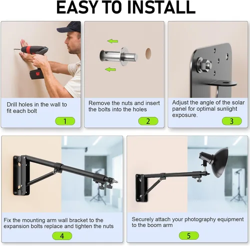 Vista 6 de Soporte de luz de anillo – Brazo triangular de montaje en pared, soporte de pared de 4.3 pies, soporte de tirpod de rotación flexible de 180°