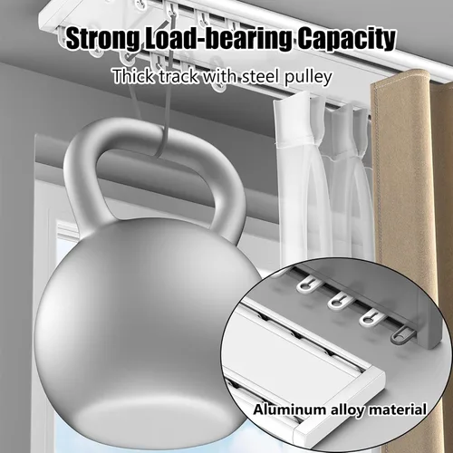 Vista 5 de Ceiling Curtain Track - Double Rails System, Silent Double Curtain Track Ceiling Mount, Heavy Duty Sliding Curtains Rail, Aluminum Alloy Drape