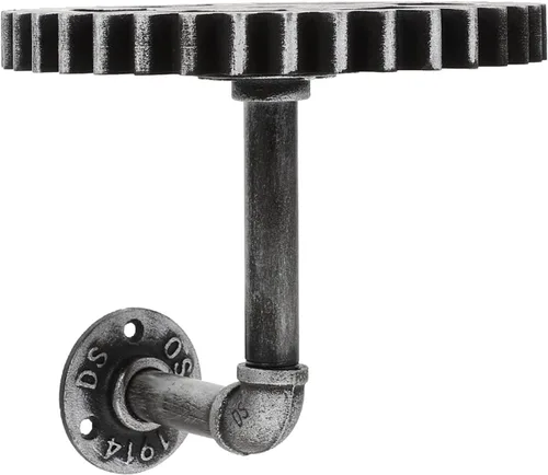 Vista 6 de Happyyami Estante de tubería Steampunk para tubería industrial, estante flotante de pared retro Steampunk, estante de engranaje rústico de hierro