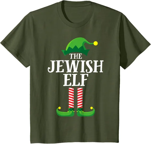 Vista 8 de Playera de pijama para fiesta de Navidad, grupo familiar a juego con elfo judío