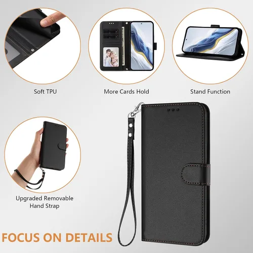 Vista 3 de Funda abatible compatible con Realme P1 Pro, compatible con Realme 12 Pro 5G / 12 Pro Plus 5G 【Correa con cordón】【Cartera con ranura