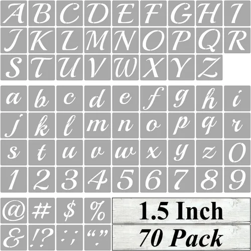 Vista 14 de Plantillas de letras del alfabeto de 1 pulgada para pintar, paquete de 70 plantillas de letras y números con letreros para pintar sobre madera