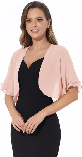 Vista 3 de Cárdigan tipo bolero de manga 34 para mujer, de gasa suave, con frente abierto, para vestido de noche