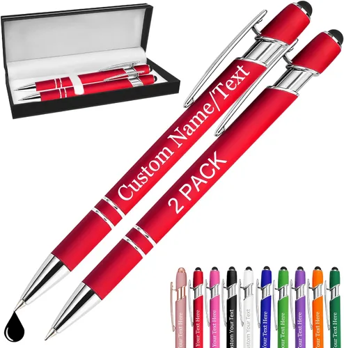 Vista 9 de Bolígrafos personalizados con nombre, paquete de 10 bolígrafos personalizados a granel, bolígrafo de tinta negra grabada con punta de lápiz óptico
