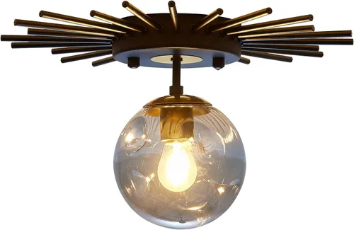 Vista 9 de UOFUS Lámpara de techo pequeña de montaje empotrado negra con globo de cristal Sputnik Starburst 1 luz cerca de techo para pasillo, comedor