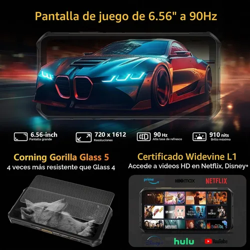 Vista 6 de Ulefone Armor X16 - Teléfono inteligente resistente, sistema operativo Android 15, 10360mAh/33W, 12+128GB/2TB, cámara de 48MP+20MP+2MP+16MP, 6.56