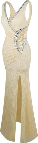Vista 2 de ANGEL FASHIONS Vestido de novia de encaje con cuello en V para mujer