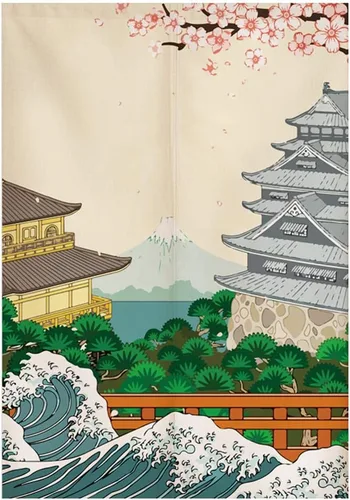 Vista 14 de Cortina japonesa Noren para puerta, tapiz de Hokusai Ukiyoe, cortina de puerta de cocina, bistró, decoración del hogar, 29 x 35 pulgadas