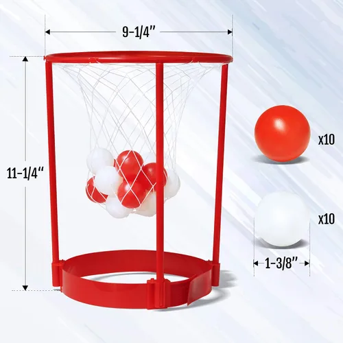 Vista 3 de Novelty Place Head Basketball Hoop Juego de fiesta para niños y adultos, diadema de baloncesto ajustable con 20 bolas, rojo y blanco