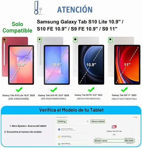 Vista 2 de Funda con teclado para Samsung Galaxy Tab S10 Lite/S10 FE/S9 FE 5G 10.9 pulgadas/Tab S9 11 pulgadas, teclado inalámbrico Bluetooth desmontable