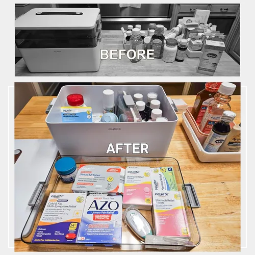 Vista 2 de JOYBOS Caja de Almacenamiento de Medicamentos de 3 Niveles Gabinete, Kit de Primeros Auxilios Vacío, Organizador Portátil de Suministros Médicos