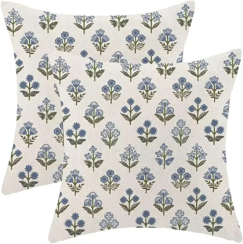 Vista 11 de AEIOAE Fundas de Almohada Costeras de 16 x 16 Pulgadas Juego de 2, Fundas Decorativas de Lino con Estampado de Peces Azules de Playa Oceánica