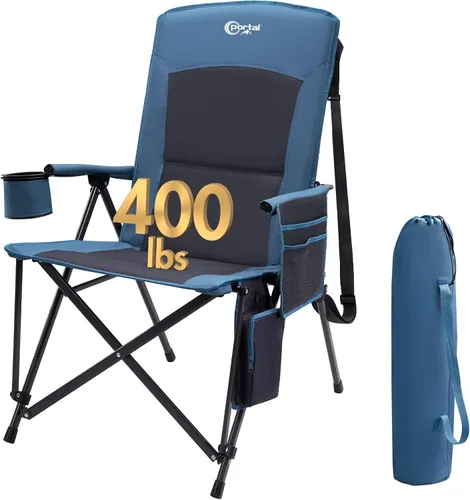 Vista 13 de PORTAL Silla de camping plegable extra grande con respaldo alto, sillas de césped portátiles para adultos, deportes al aire libre con apoyabrazos