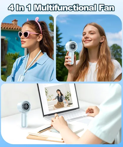Vista 7 de Ventilador turbo portátil de mano con pantalla LED, refrigeración turboalimentada de 32 pies, larga duración, 5 velocidades de 4 onzas, ligero
