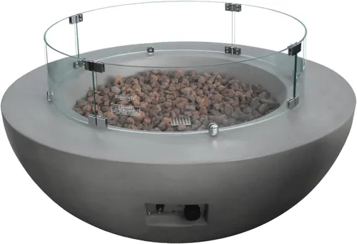 Vista 2 de Elementi Lunar Bowl Paquete de Fogón - Juego de Fogata para Exteriores Incluye Fogata de Concreto a Propano de 42", Pantalla Cortavientos de Vidrio
