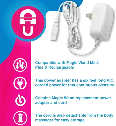 Vista 2 de Magic Wand Mini masajeador personal auténtico cargador portátil Adaptador de corriente polarizado estadounidense y cable de alimentación de 6 pies