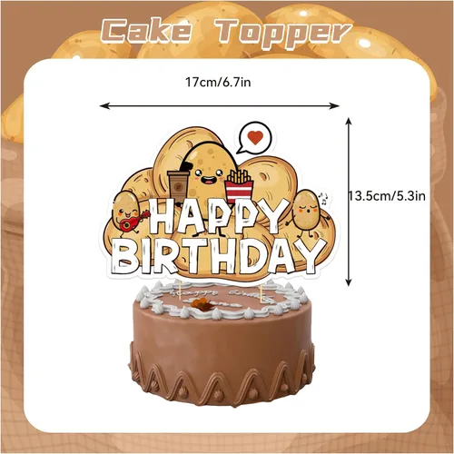 Vista 4 de Suministros para fiestas de papas – Decoraciones de cumpleaños de dibujos animados que incluyen pancarta feliz, decoración de pastel, decoración
