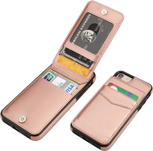 Vista 12 de KIHUWEY - Funda tipo cartera para iPhone SE/8/7 con función atril