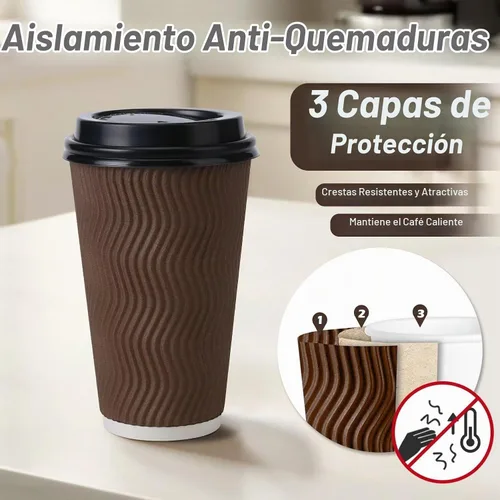 Vista 4 de Tazas de café de papel desechables aisladas de 16 onzas con tapas Marrón