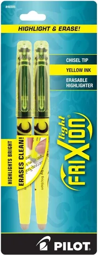 Vista 4 de Pilot FriXion Light 46522 paquete de 2 rotuladores fluorescentes borrables color rosa con punta chisel, Amarillo