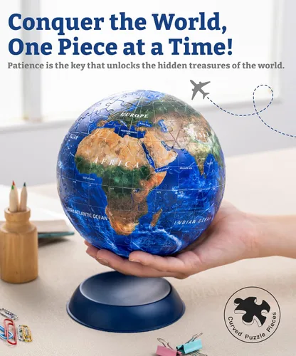 Vista 2 de Pintoo Rompecabezas 3D clásico pequeño globo de tierra de 6 pulgadas con 240 piezas de plástico curvas, globos del mundo para adultos unisex