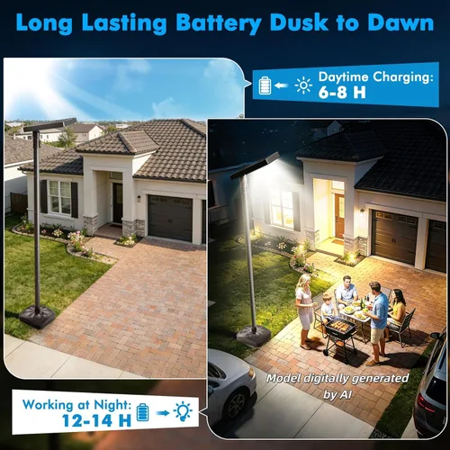 Vista 5 de Luces solares de calle para exteriores de 102 pulgadas con poste y control remoto, portátil, IP65, impermeable, luz solar de poste de inundación