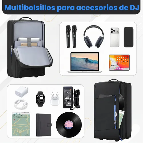 Vista 3 de Estuche para controlador de DJ con ruedas, bolsa de DJ rodante para DJ