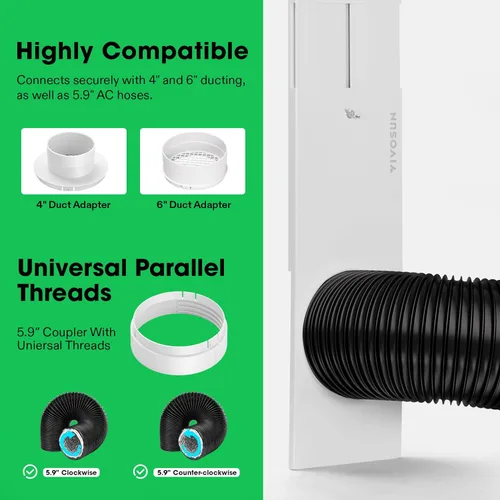 Vista 4 de VIVOSUN Kit de ventilación de ventana, kit de sellado portátil de ventana de CA, compatible con conductos de 4 pulgadas/6 pulgadas y manguera de 5.9