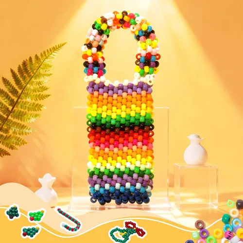 Vista 8 de 3600 cuentas de poni a granel, 24 colores surtidos, cuentas de plástico arcoíris para trenzar el cabello, pulseras de amistad, manualidades
