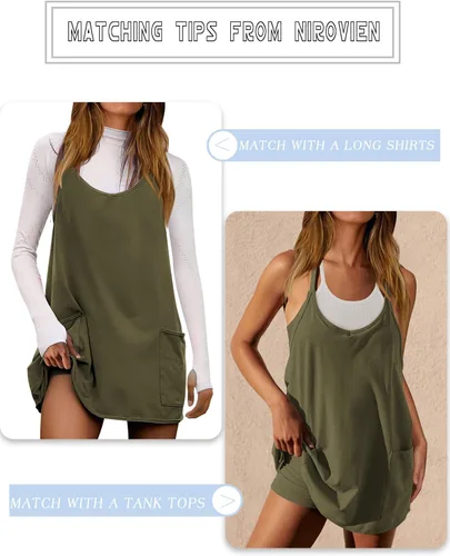 Vista 3 de Nirovien Vestido de tenis para mujer, mini vestido de entrenamiento con pantalones cortos, sin mangas, tirantes delgados, vestidos atléticos de golf
