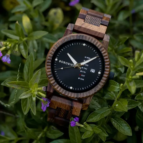 Vista 6 de BOBO BIRD Reloj de madera para hombre, analógico, de cuarzo, con pantalla de semana, ligero, hecho a mano, para hombre