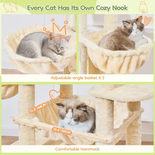 Vista 6 de Taoqimiao Árbol para gatos de 72 pulgadas, torre XXL para gatos de interior y adultos, plataforma extragrande, 2 casas para gatos, 7 postes