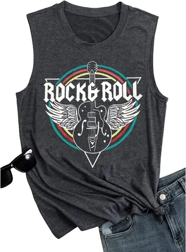 Vista 4 de Camiseta sin mangas de Rock & Roll para mujer, camisetas de música country vintage, camisetas de banda de concierto de rock, camisetas de verano sin