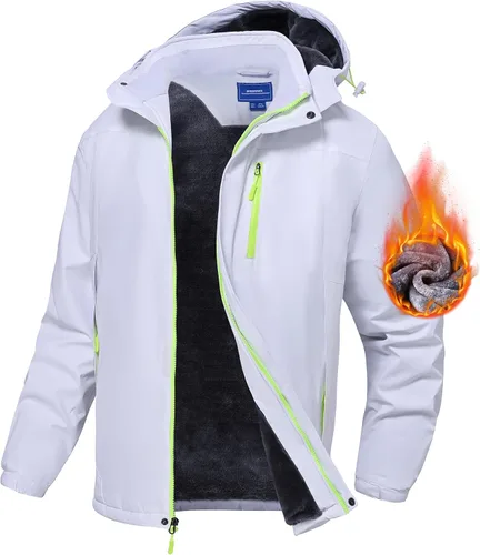 Vista 19 de Chaqueta de esquí para hombre, impermeable, con forro de vellón, abrigo de nieve cálido, cortavientos, con capucha, para el invierno