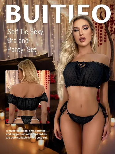 Vista 4 de Buitifo Conjunto de lencería de encaje para mujer, conjunto de pijama sexy con brasier y bragas