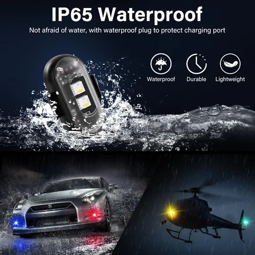 Vista 2 de Luces LED inalámbricas para coche 8 piezas con control remoto, luces LED estroboscópicas inalámbricas 8 colores con carga USB, IP65, impermeables