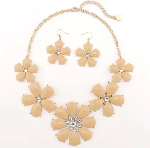 Vista 7 de Firstmeet Collar llamativo de flores brillantes con pendientes