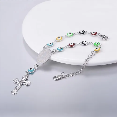 Vista 3 de U7 Christian Bracelets Stainless Steel 18K Gold Plated Cross Bracelet Saint Bendict Bracelet Rosary Bracelets for Men Women