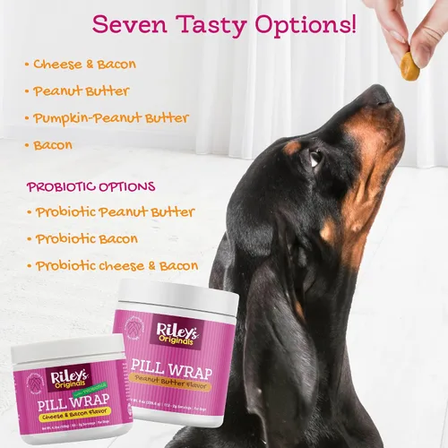 Vista 6 de Riley's Pastillero para perros con probióticos, deliciosa pasta de píldoras con sabor a tocino para perros, envuelve pastillas, cápsulas y tabletas
