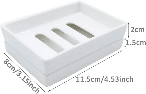 Vista 4 de Jabonera de cerámica con doble capa, bandeja de jabón de drenaje Jaboneras de baño, ahorrador de jabón autodrenante, jabonera para ducha, baño